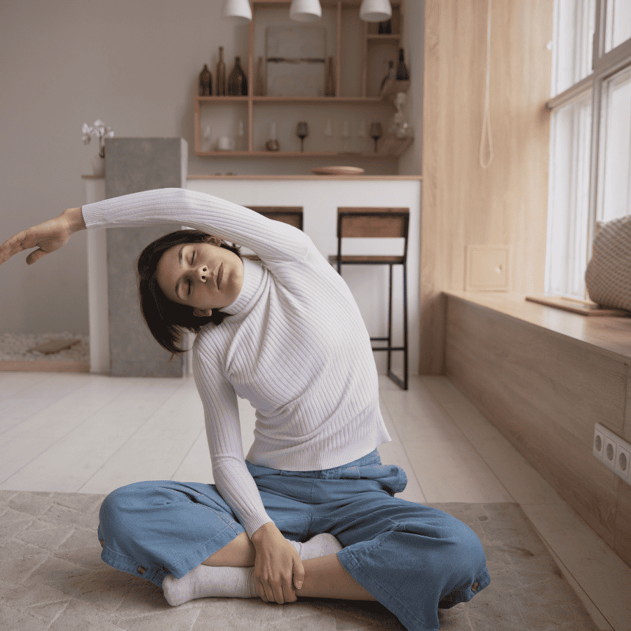 Woman completing Thanksgiving Stretches